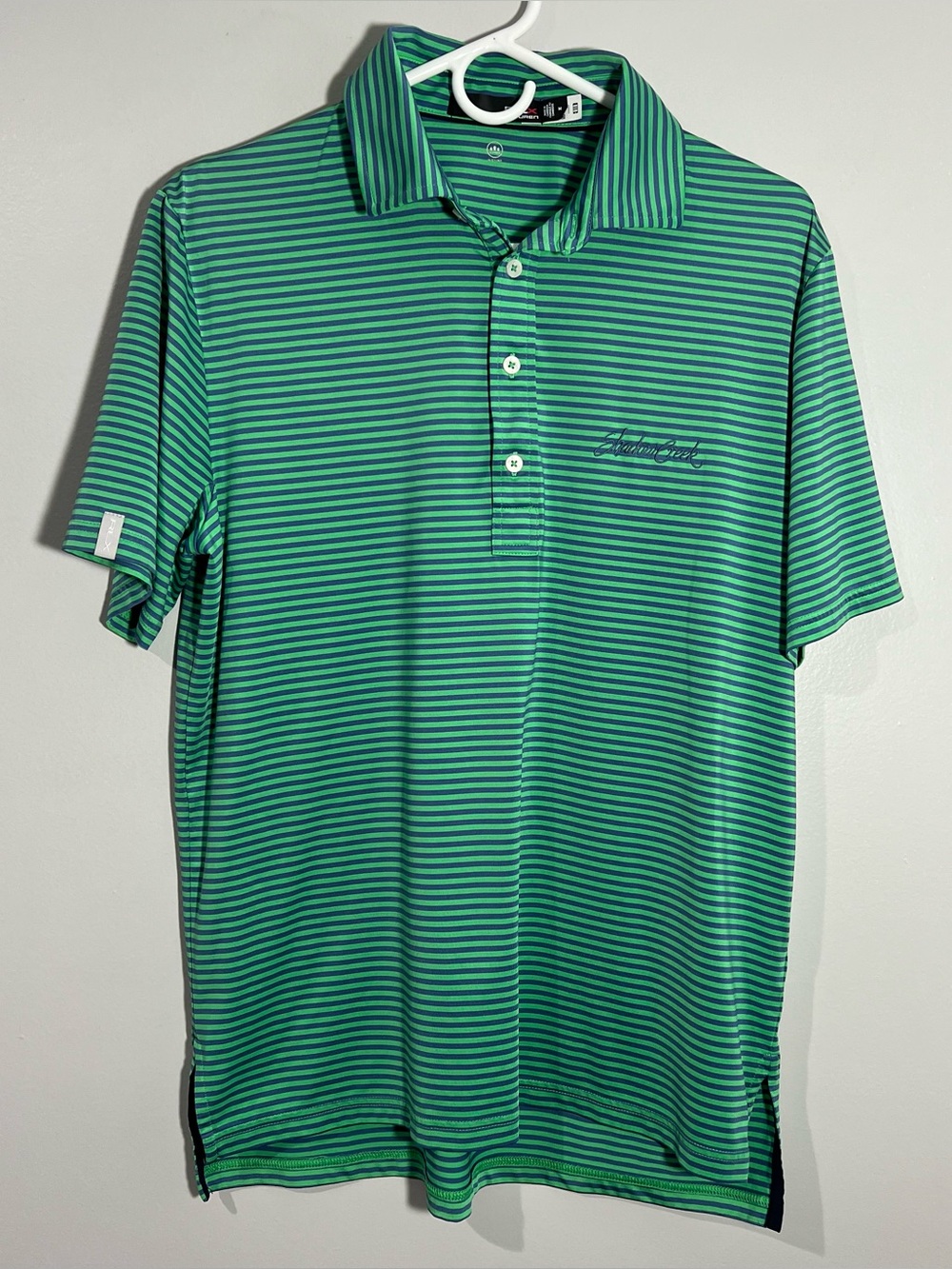 RLX Ralph Lauren Shadow Creek Green Stripe Short Sleeve Polo Shirt Mens Medium